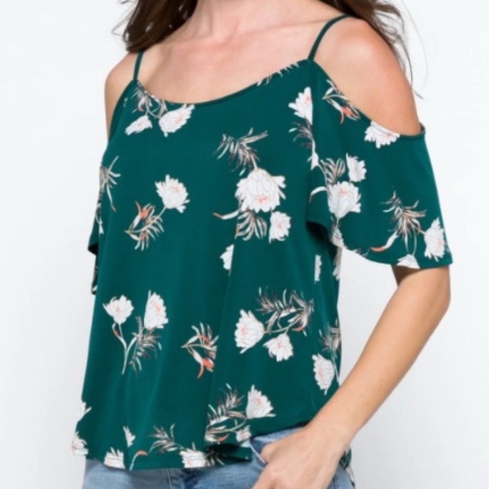KAILEIGH Dark Green VALETTE Crisscross BACK Floral Cold Shoulder Women’s Small